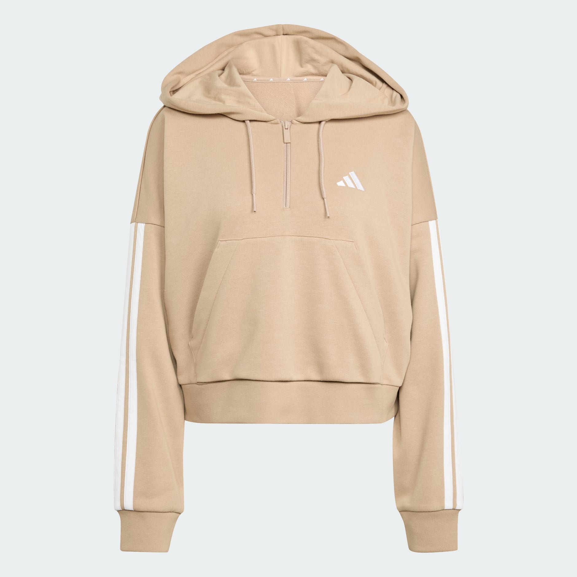 Hanorac Essentials din material plușat, cu fermoar 1/4 și 3 dungi