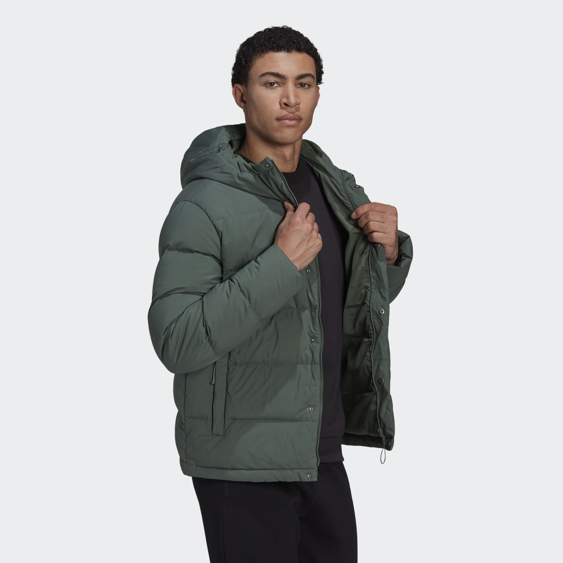 Men's Clothing - Helionic Hooded Down Jacket - Green | adidas Saudi Arabia