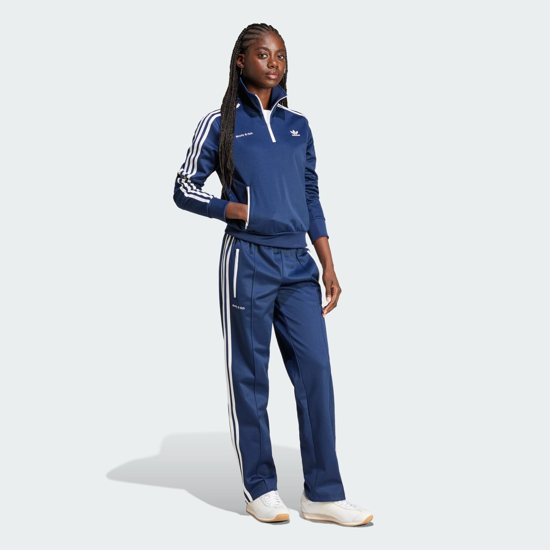 トップス adidas SPORTY&RICH HALF-ZIP TRACK JACKET adidas x Sporty & Rich Track Quarter Zip Navy/White - SS24 - US