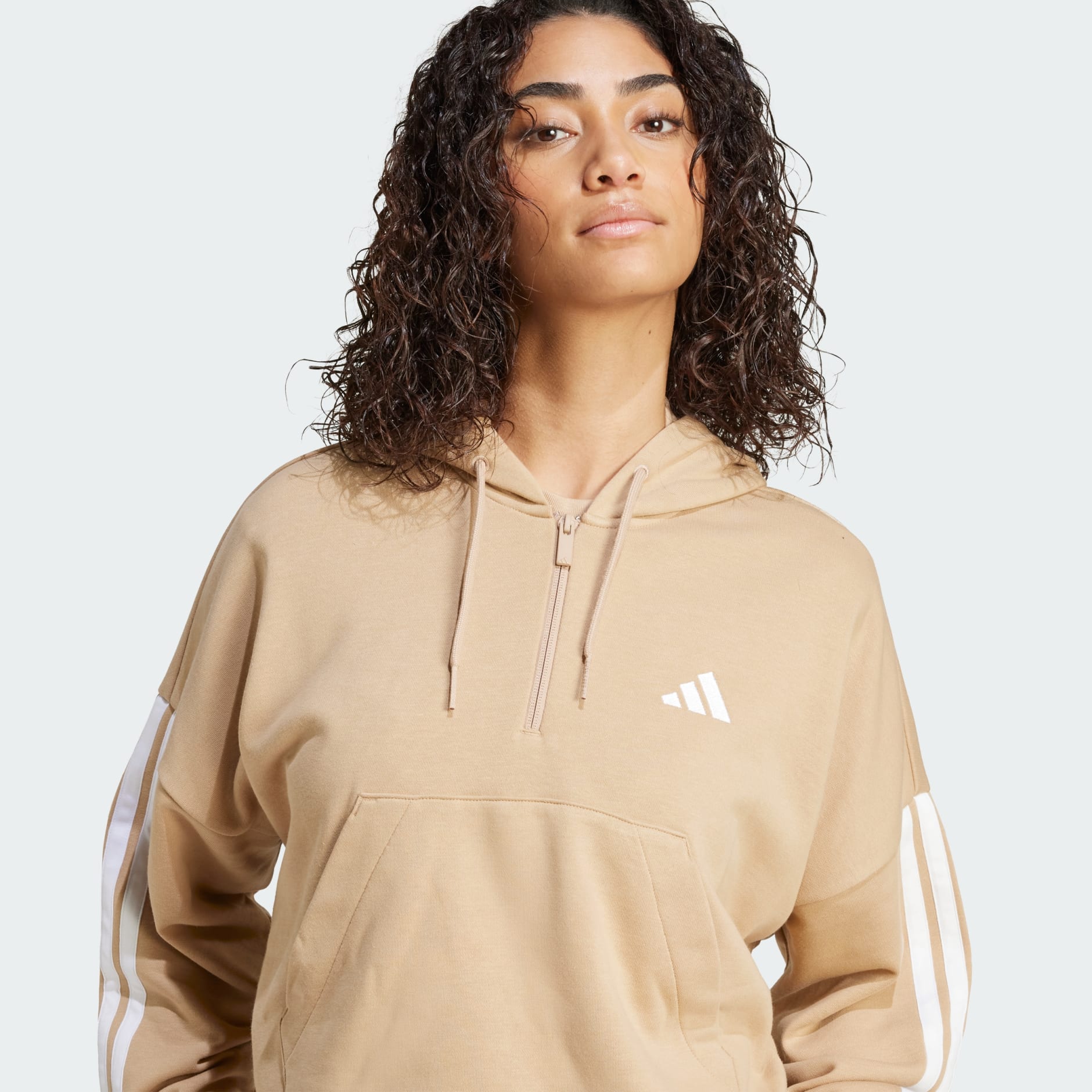 Hanorac Essentials din material plușat, cu fermoar 1/4 și 3 dungi