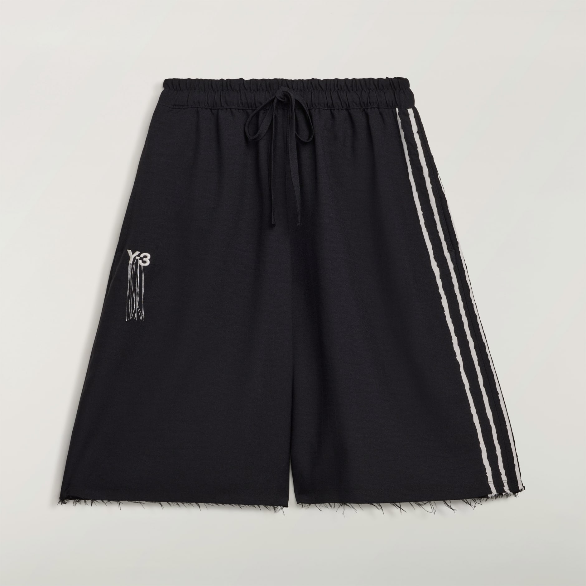 PANTALONI SCURȚI Y-3 SPORT UNIFORM RAW CUT CU 3 DUNGI