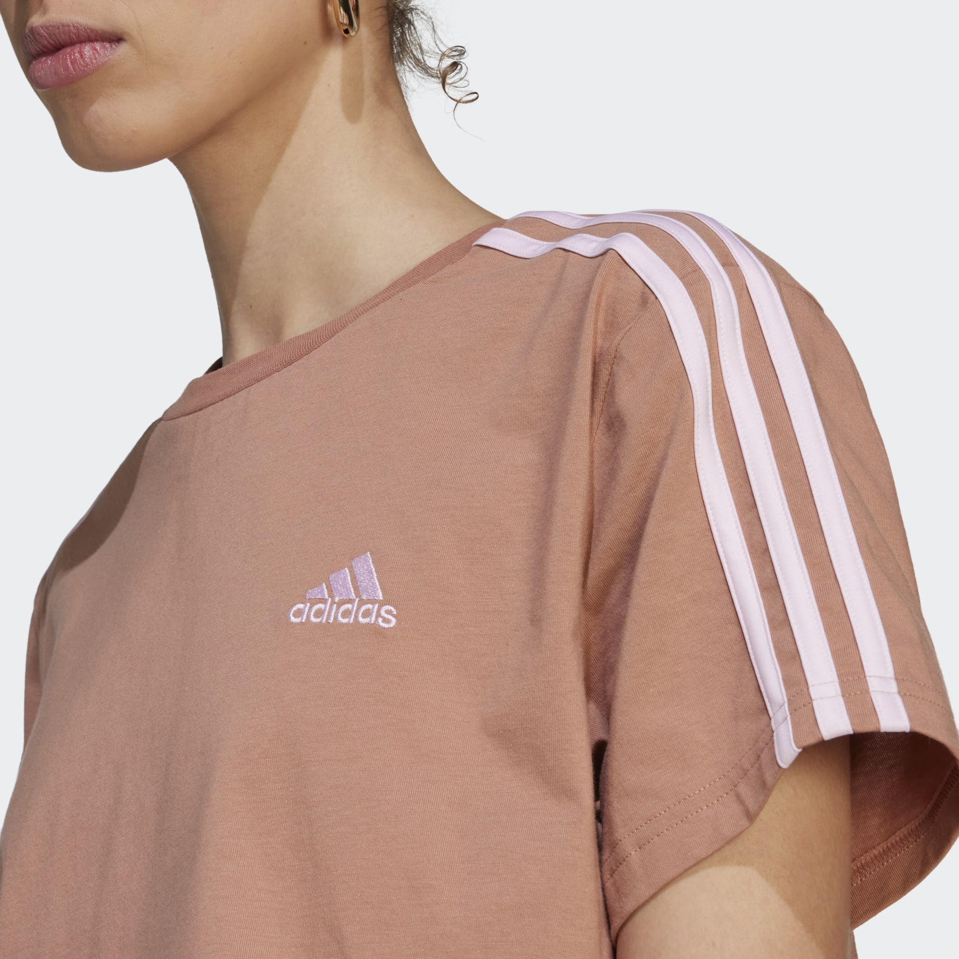 Women\'s Clothing - Essentials 3-Stripes Single Jersey Crop Top - Brown |  adidas Oman