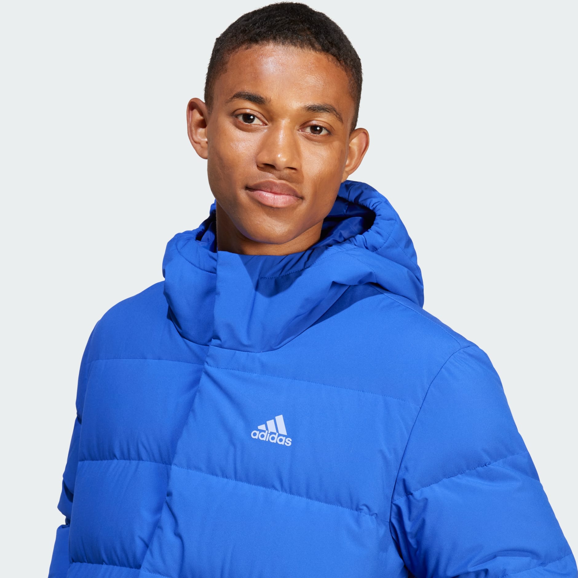 Adidas helionic hooded down jacket men's best sale