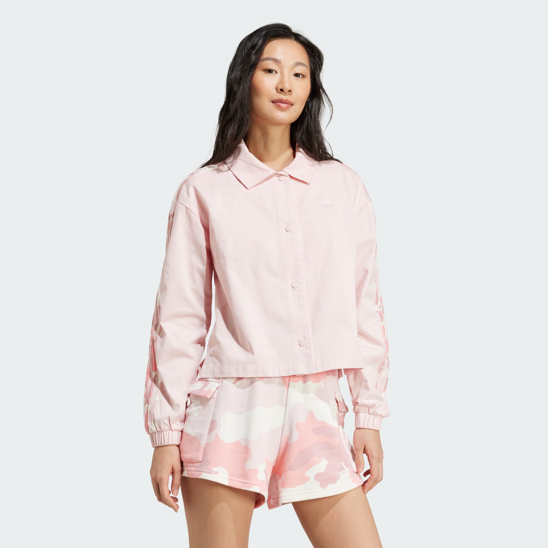 Essentials Camo Printed 3-Stripes Twill Coach Jacket