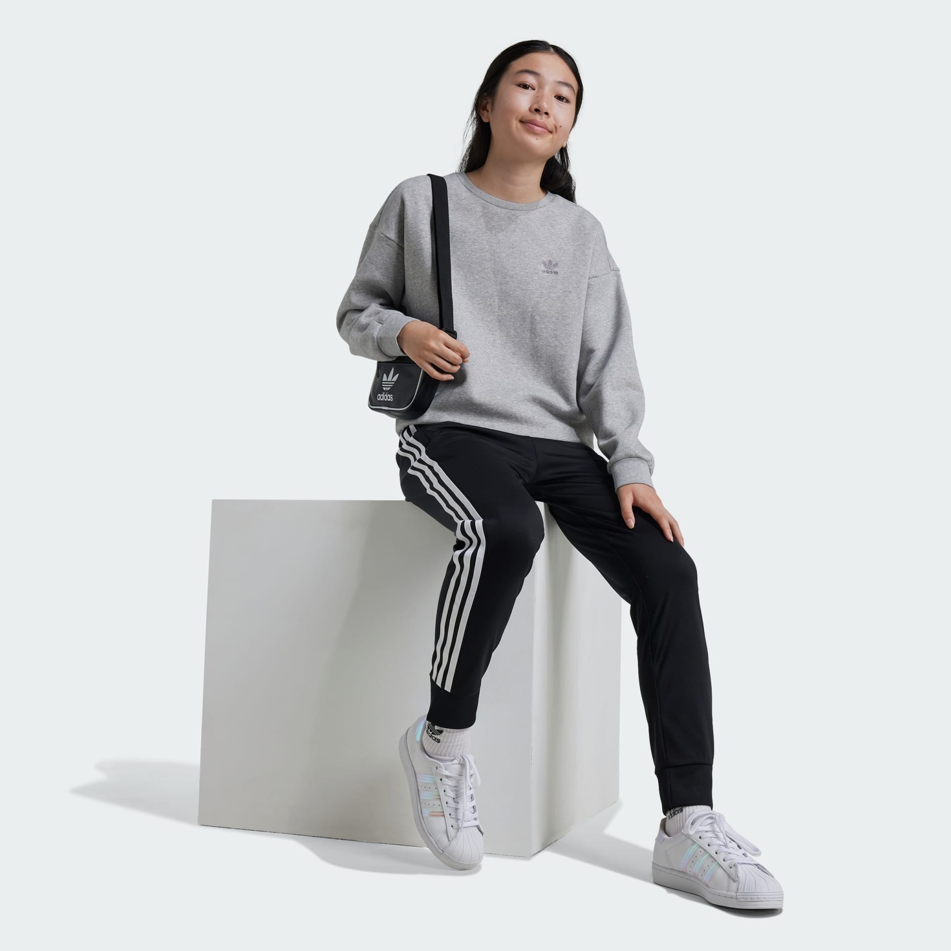 adidas Boyfriend Crew Sweatshirt Kids Grey adidas UAE