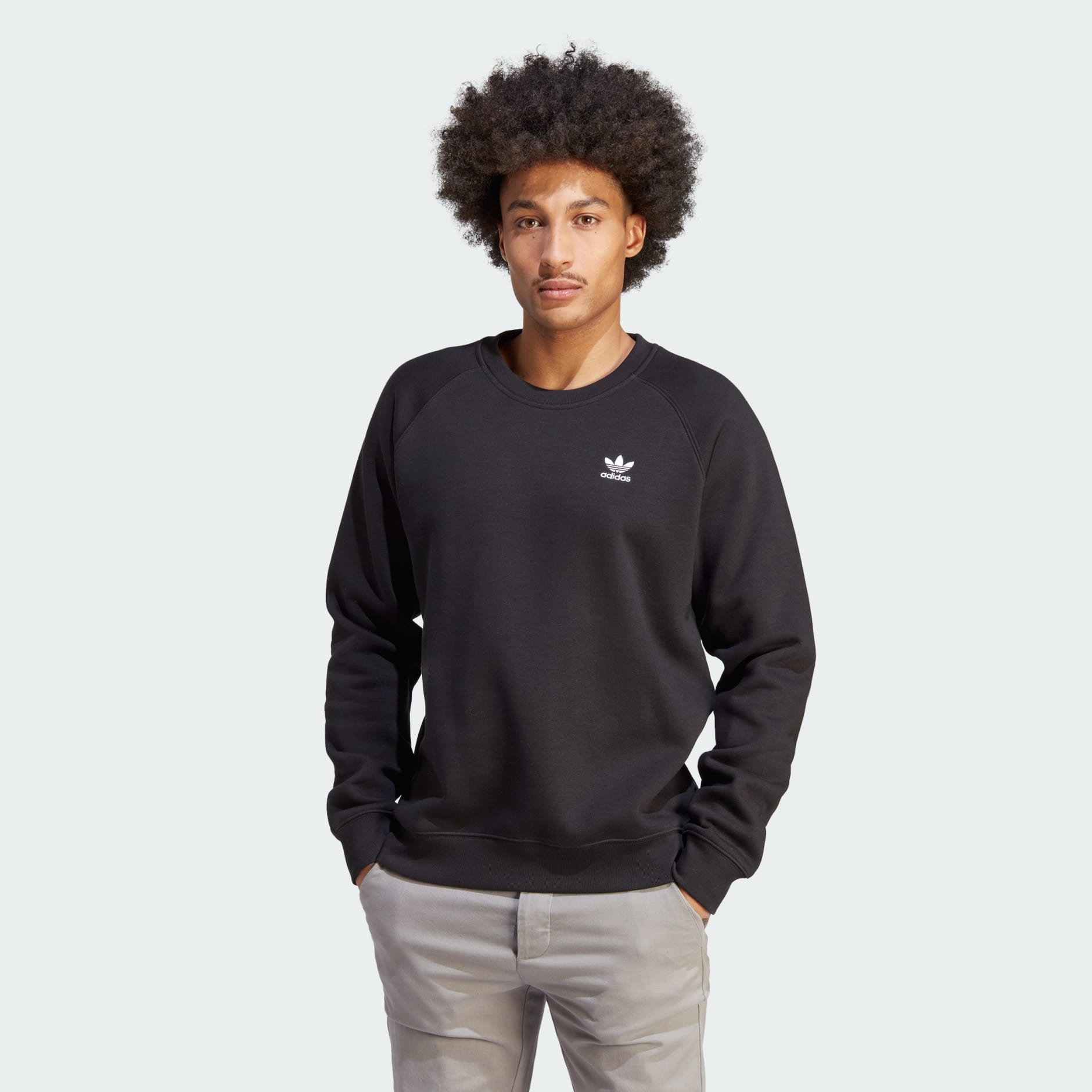 Men\'s Clothing - Trefoil Essentials Crewneck - Black | adidas Oman