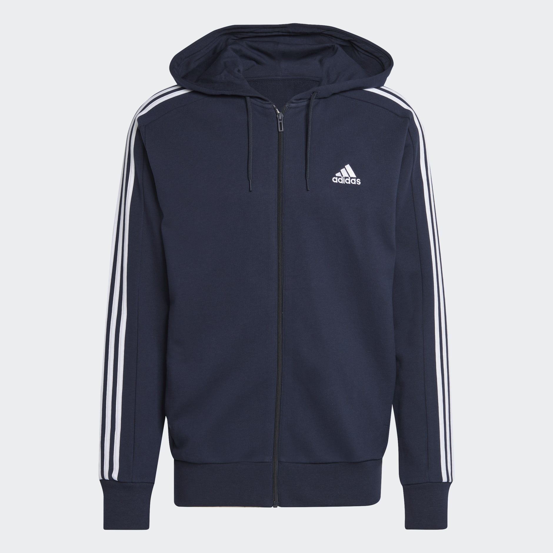 adidas Essentials French Terry 3-Stripes Full-Zip Hoodie - Blue ...