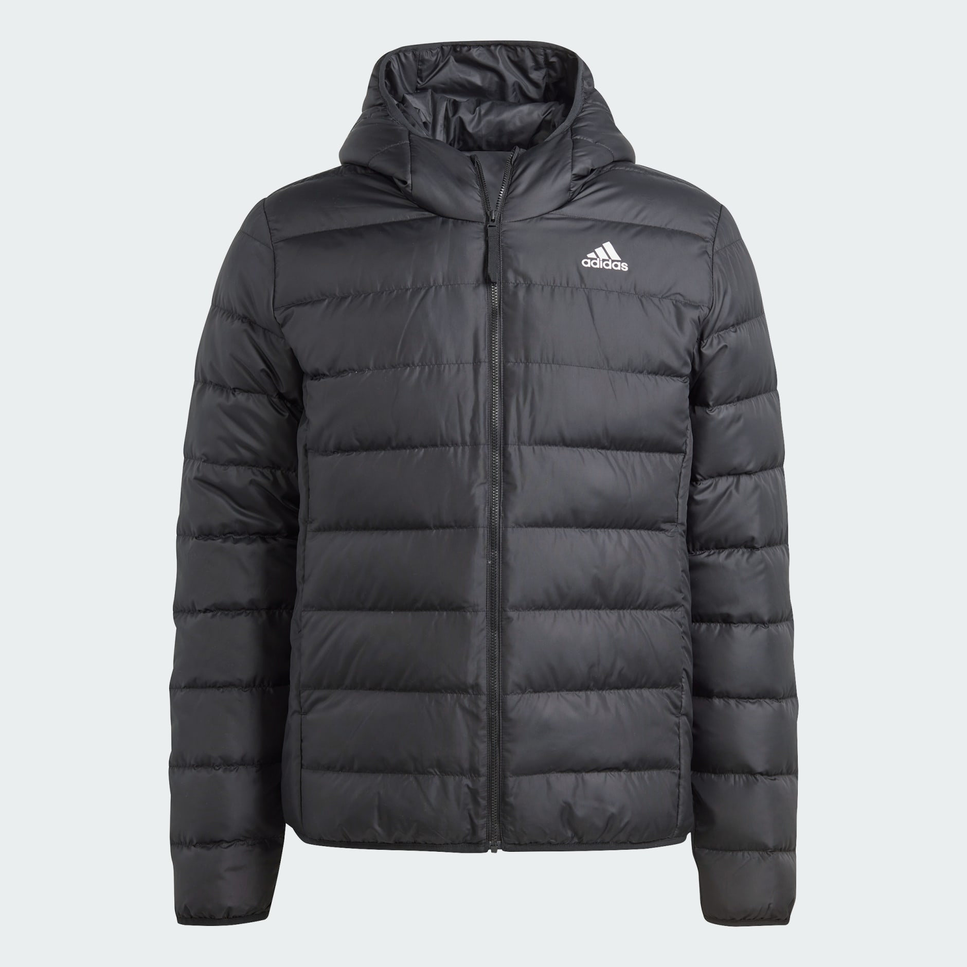 Clothing Essentials Light Down Hooded Jacket Black adidas South Africa