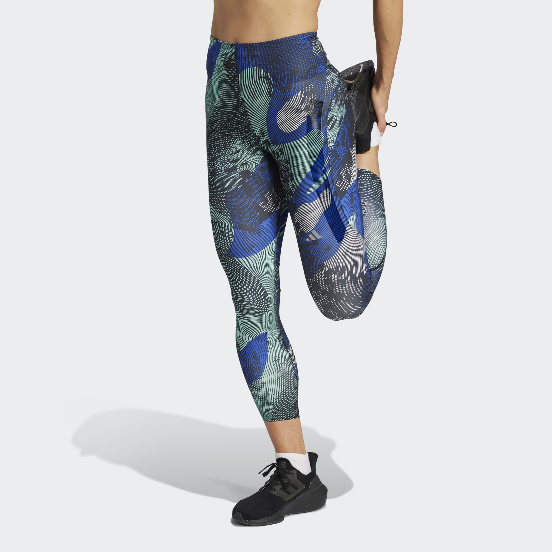 adidas Floral Running Tights in Black