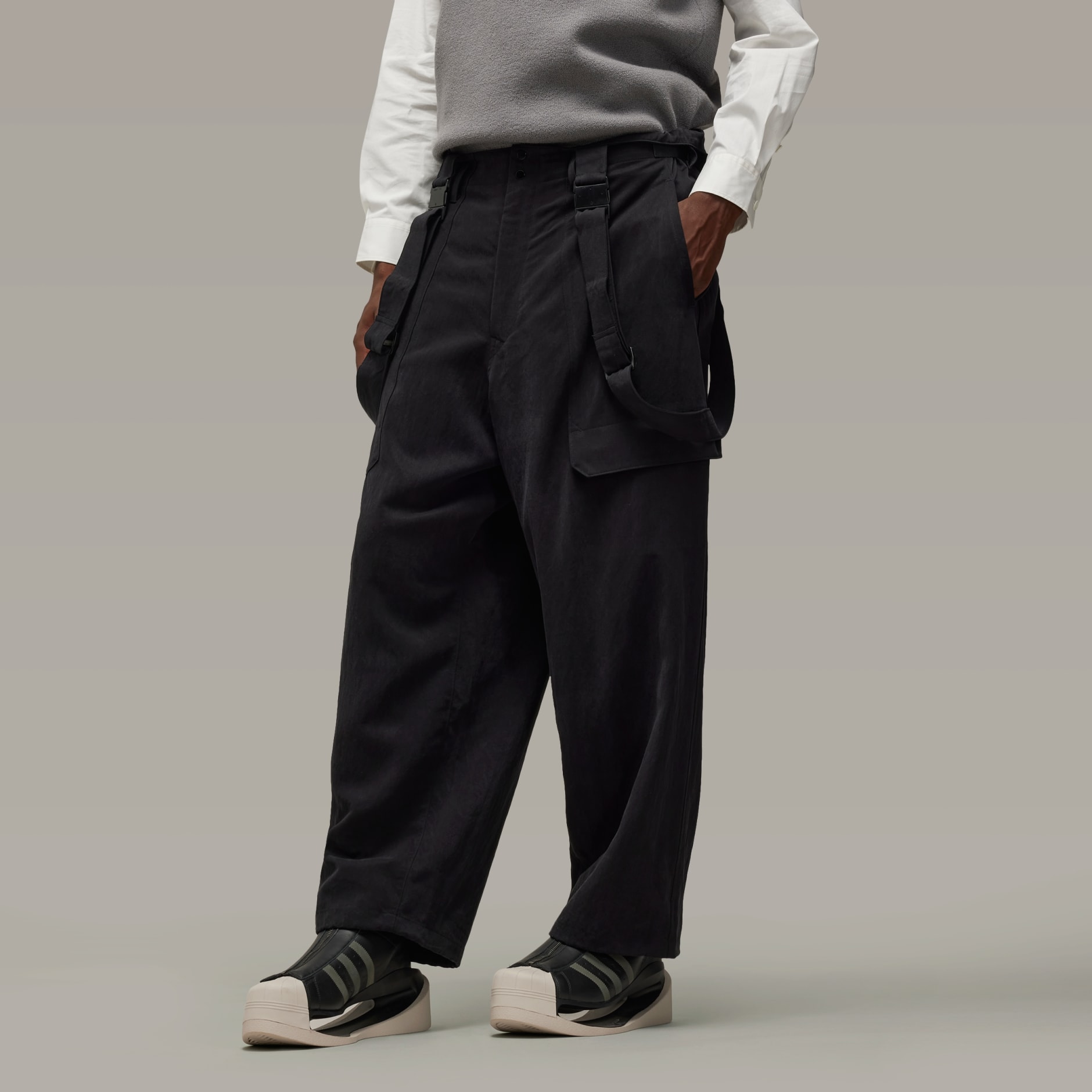 Y-3 Washed Twill Suspender Pants - Black | adidas Hong Kong