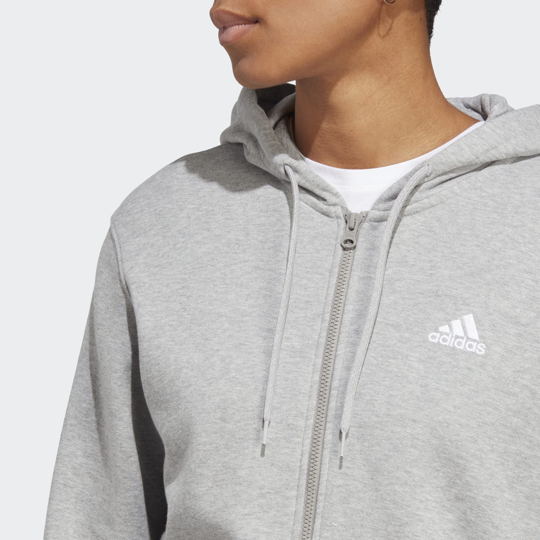adidas Essentials | Oman Hoodie Linear French Women\'s Grey - Full-Zip Terry - Clothing