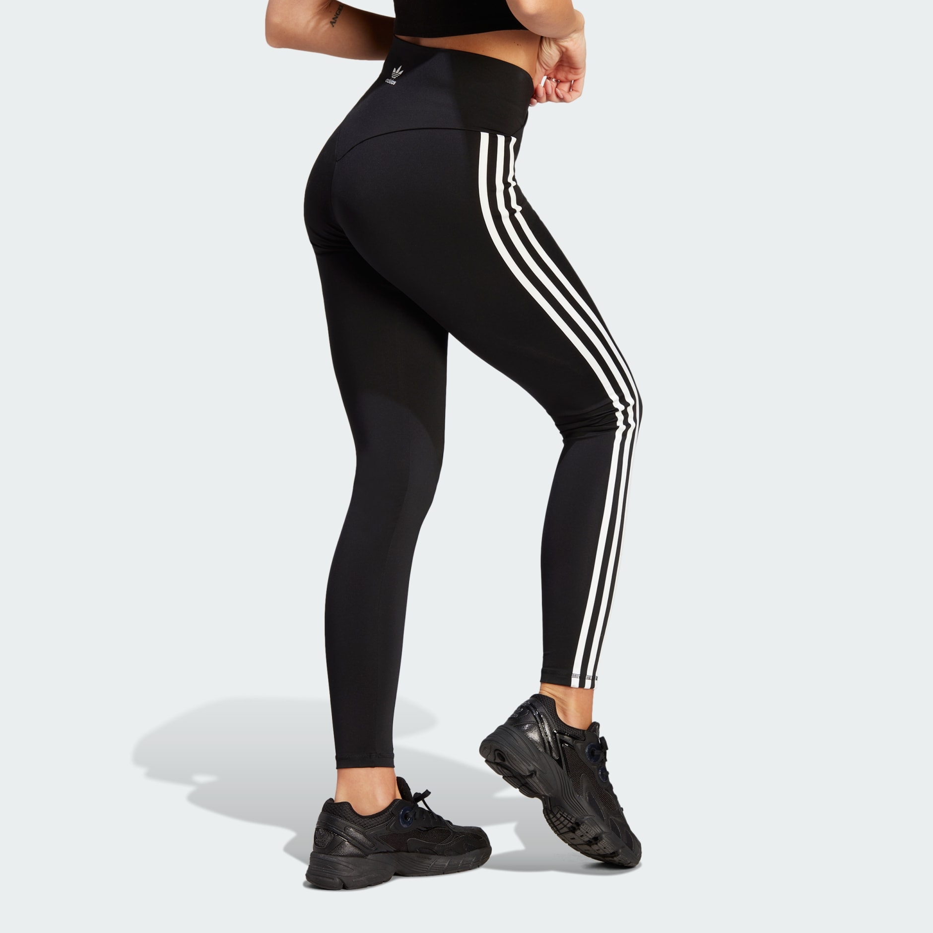 Womens Girls Adidas Originals 3 Stripe Adicolor Black Leggings Fitness  CLEARANCE