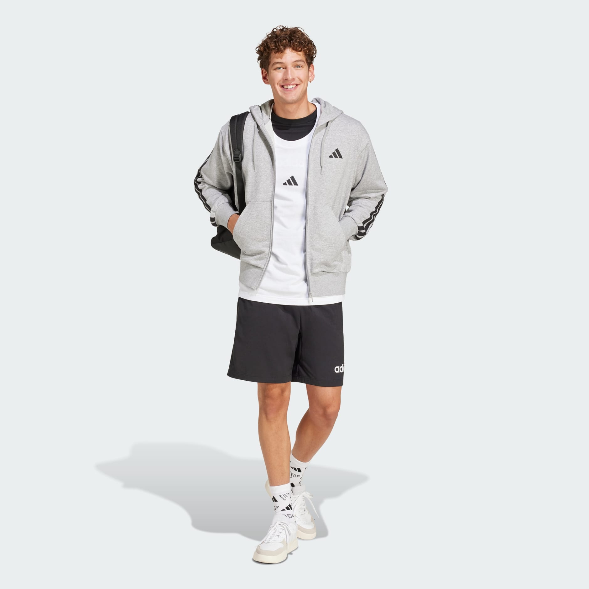 Essentials 3-Stripes French Terry Full-Zip Hoodie
