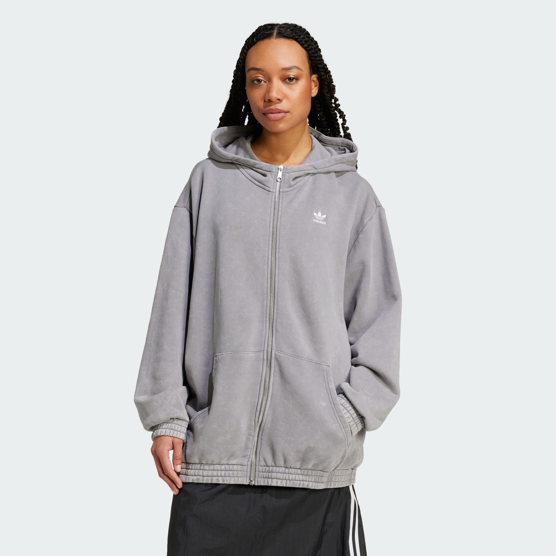 ★人気★ adidas originals Acid-Washed OVERSIZED ZIP HOODIE Acid-Washed Oversized Zip Hoodie - Grey | adidas Hong Kong