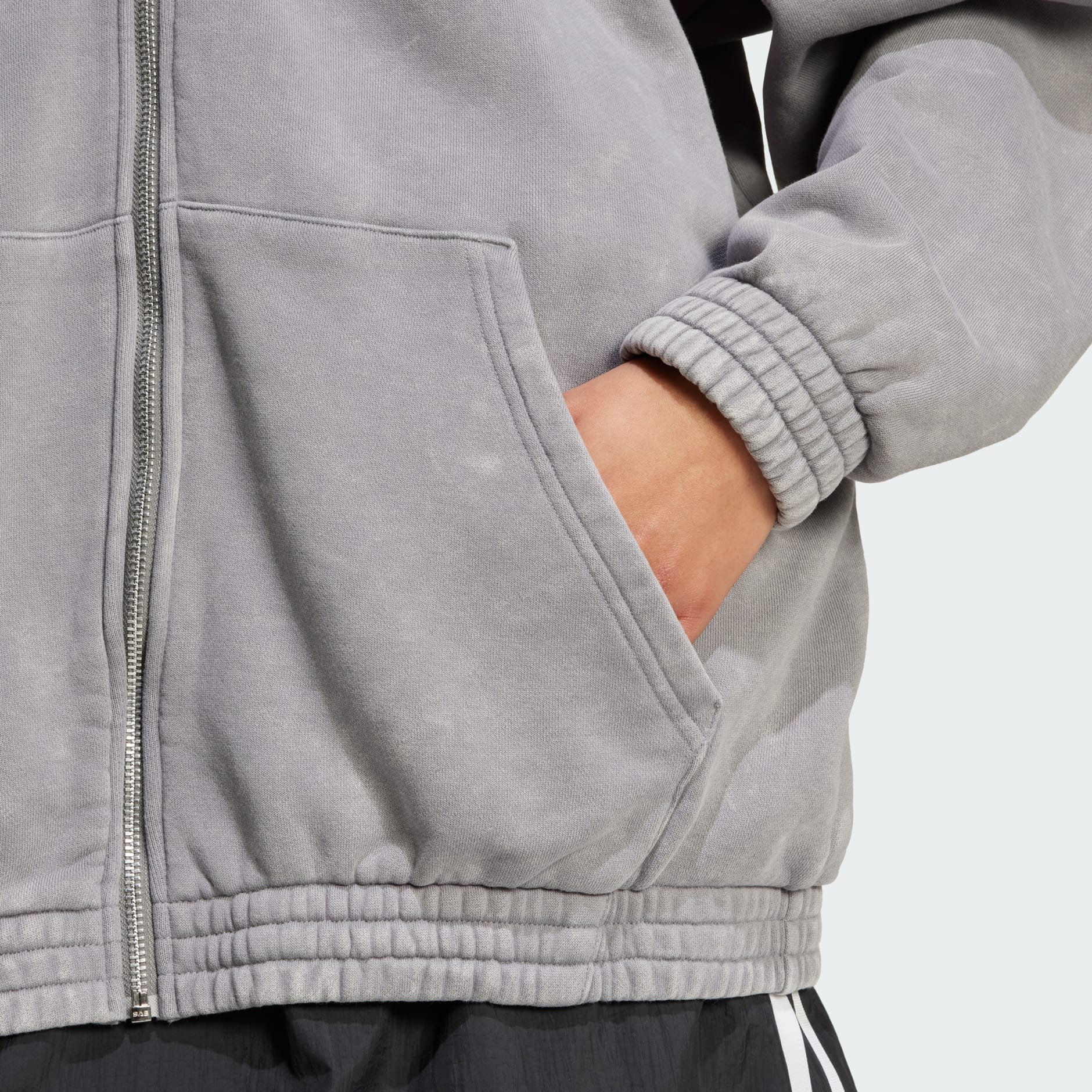 Acid-Washed Oversized Zip Hoodie - Grey | adidas Hong Kong