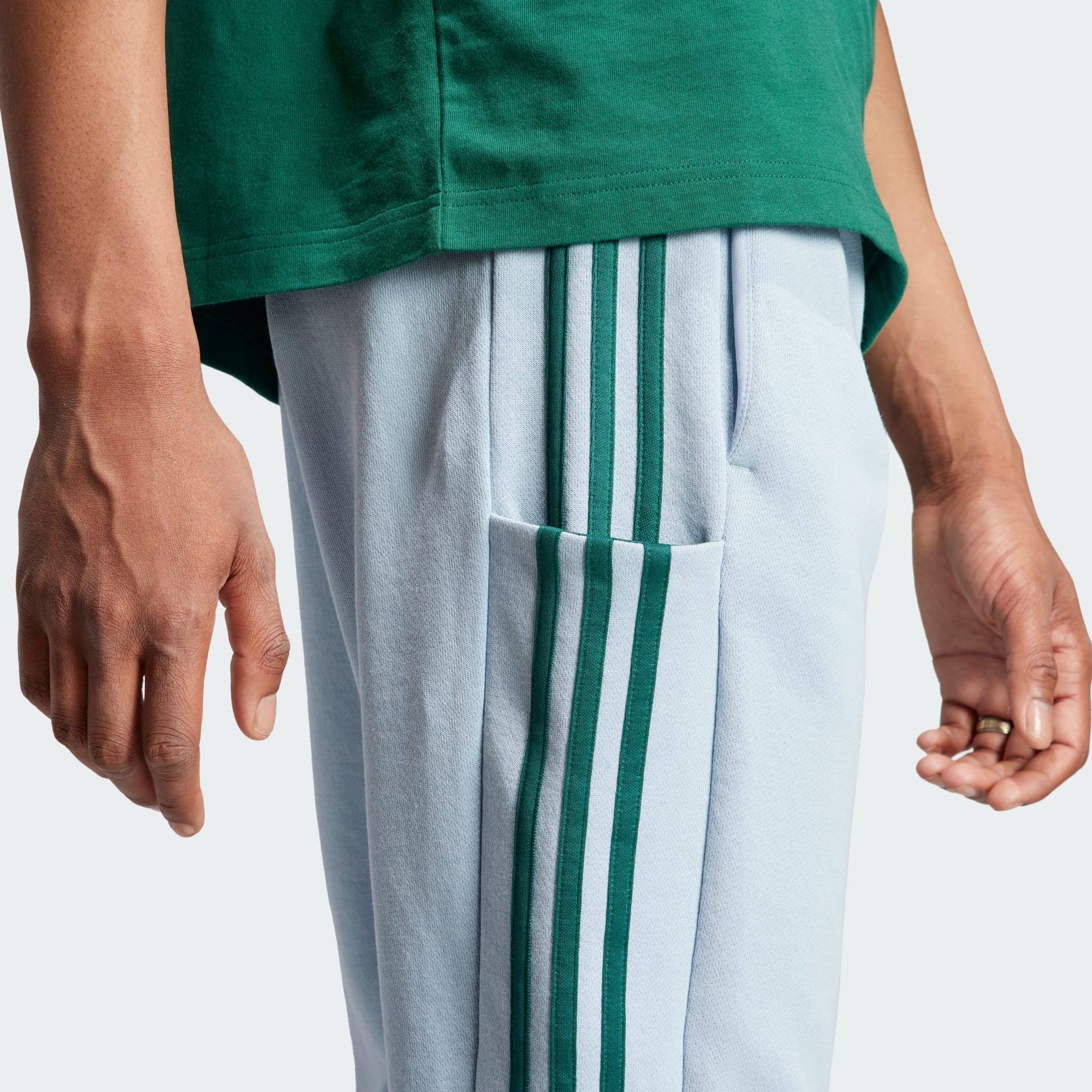 Essentials French Terry Tapered Cuff 3-Stripes Pants - Blue, Men's  Lifestyle