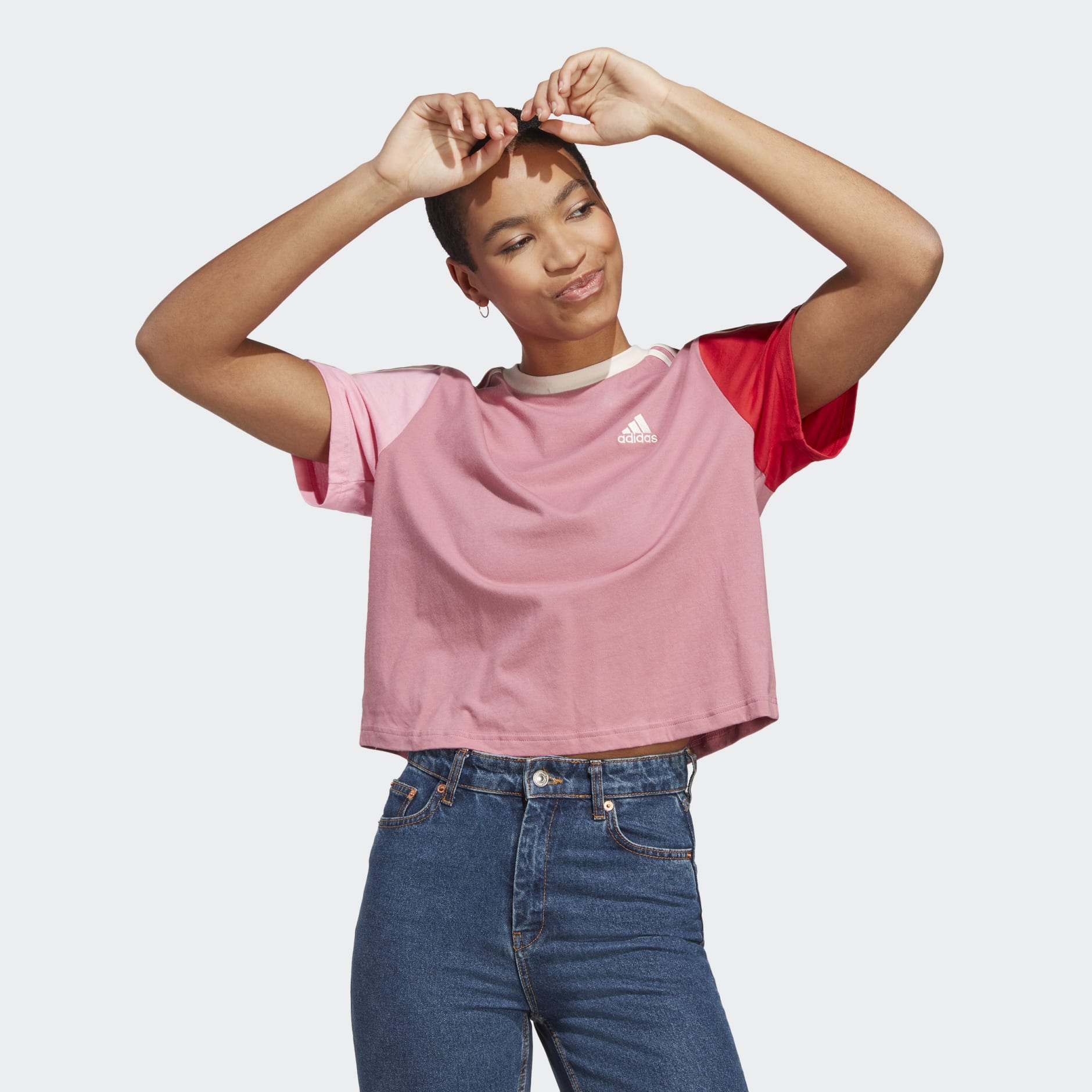Women's Clothing - Essentials 3-Stripes Single Jersey Crop Top - Pink |  adidas Egypt