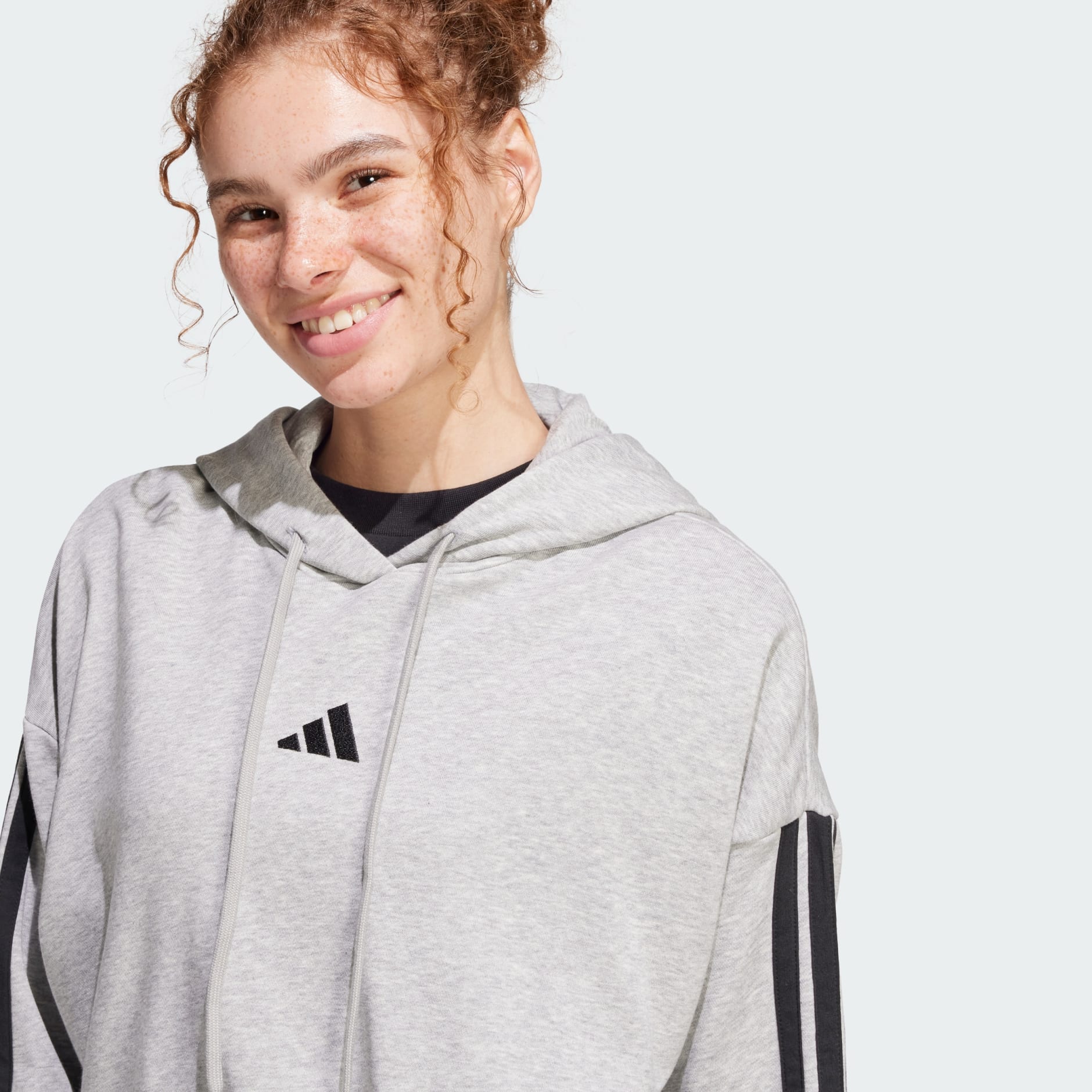 Essentials 3-Stripes French Terry Crop Hoodie - Grey