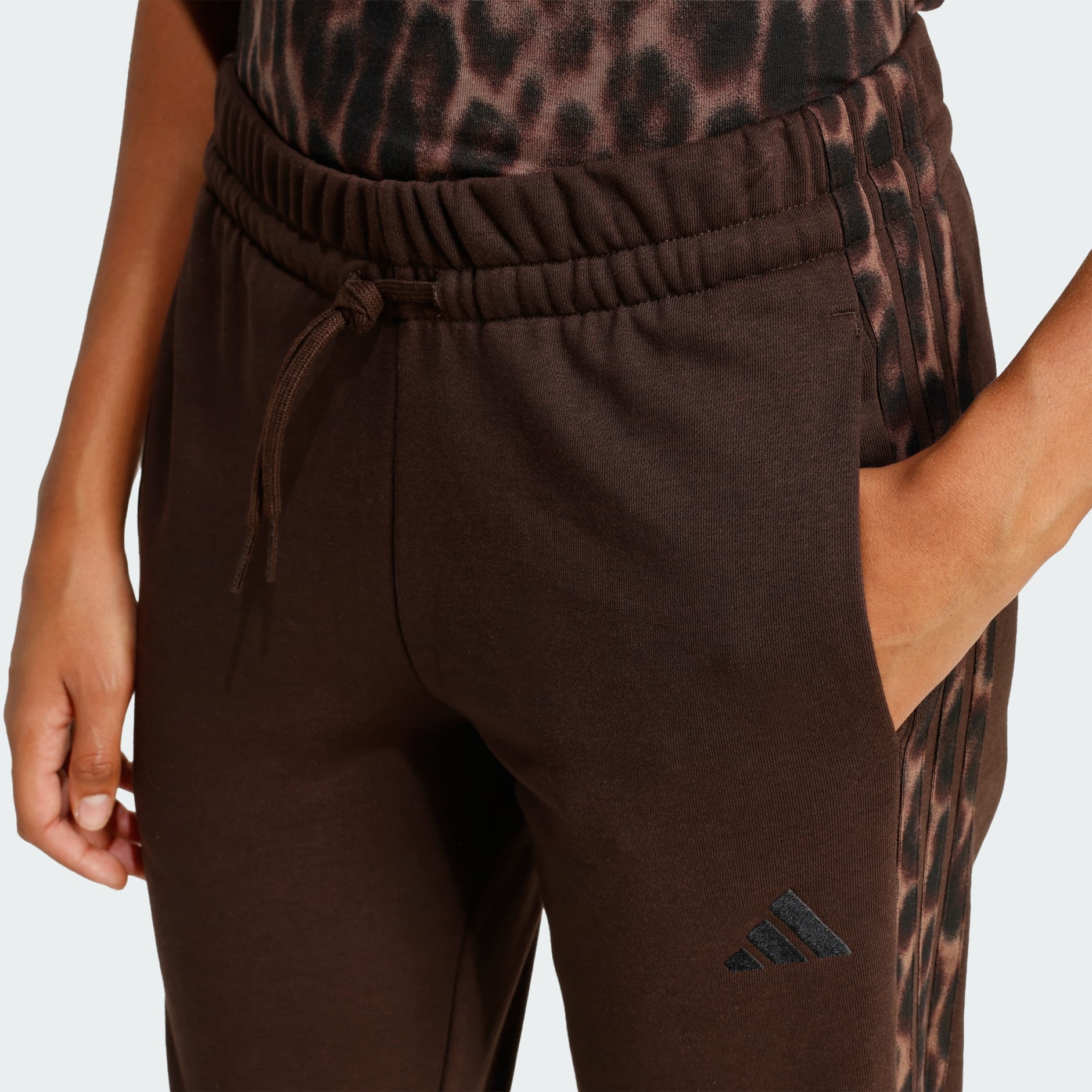 Seasonal Essentials Leopard Print French Terry Pants with 3-Stripes