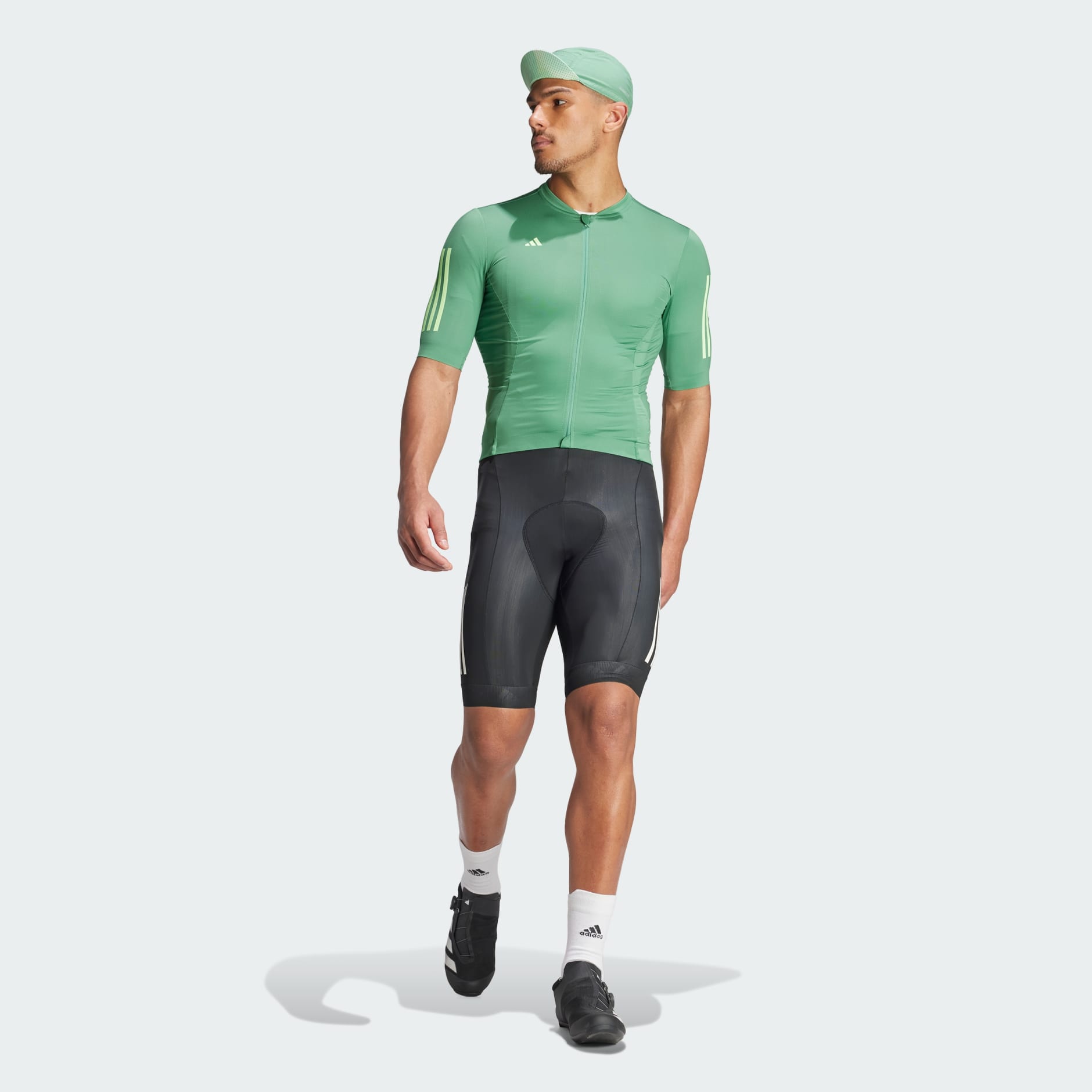 adidas Tempo 3 Stripes Cycling Jersey Green adidas UAE