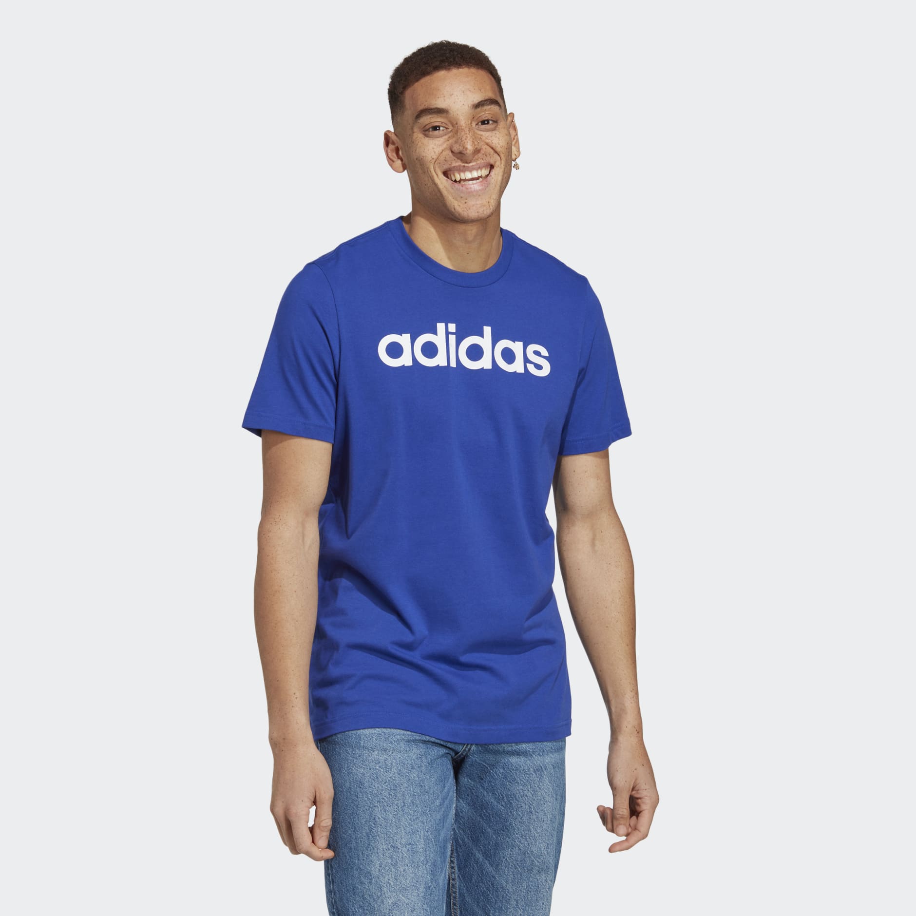 adidas Essentials Single Jersey Linear Embroidered Logo Tee - Blue ...