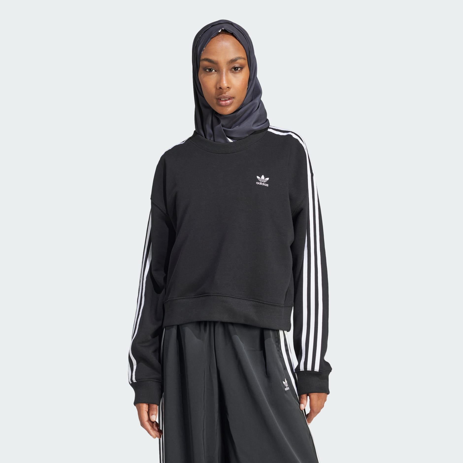 Women's Clothing - 3-Stripes Crew Sweatshirt - Black | adidas Saudi Arabia