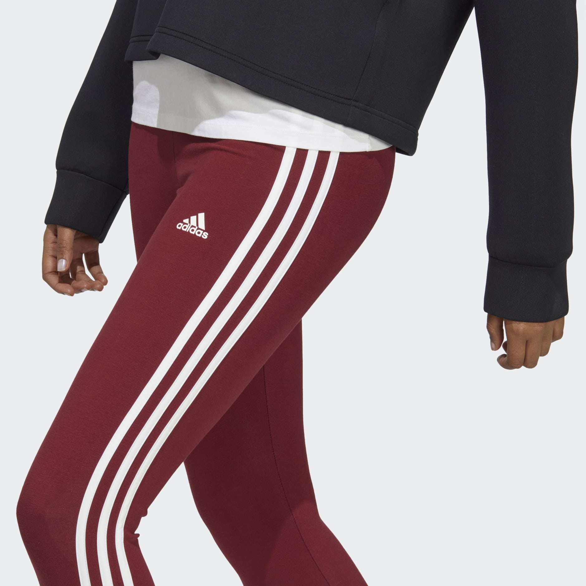 Women's Clothing - Essentials 3-Stripes High-Waisted Single Jersey Leggings  - Burgundy