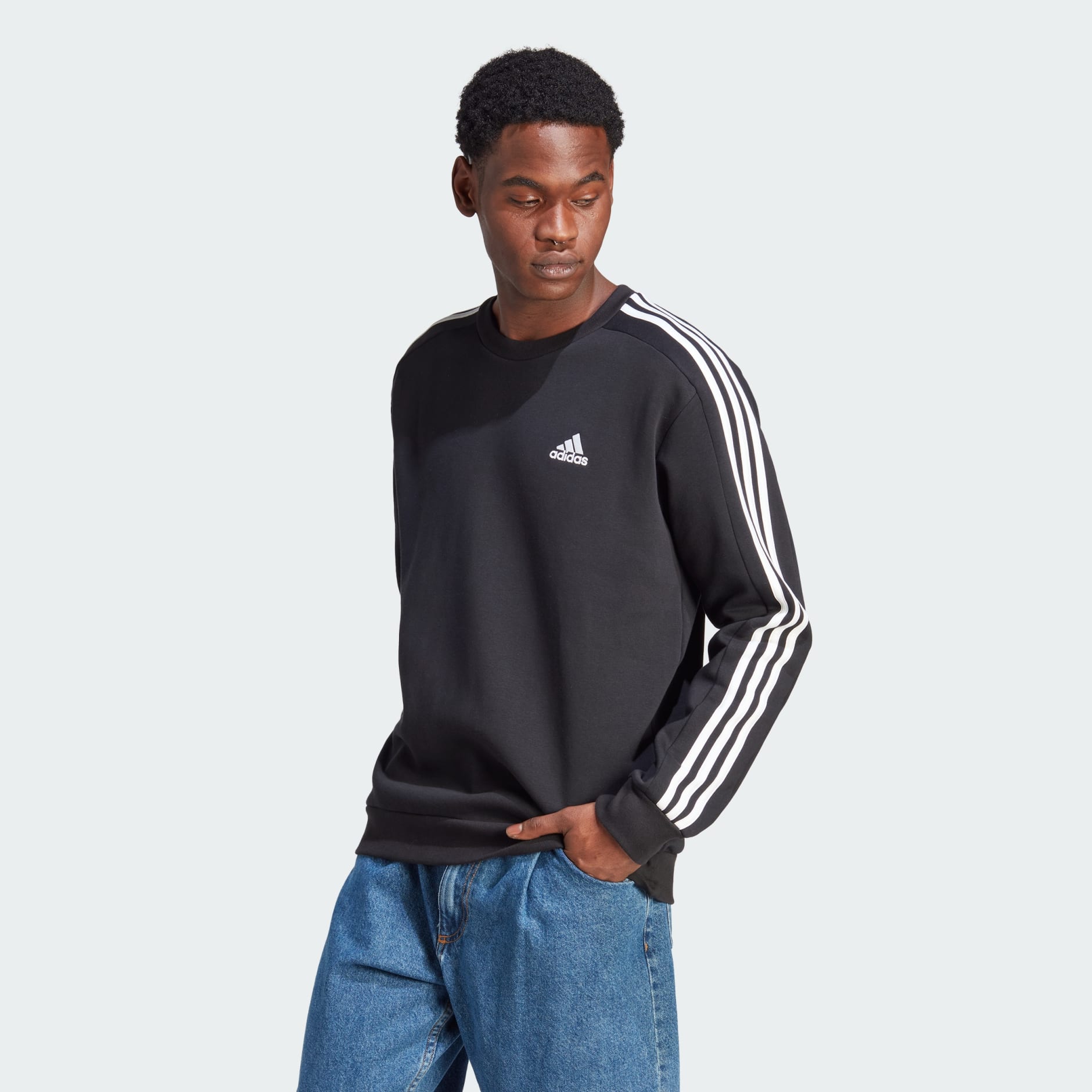 adidas Essentials Fleece 3-Stripes Sweatshirt - Black | adidas UAE