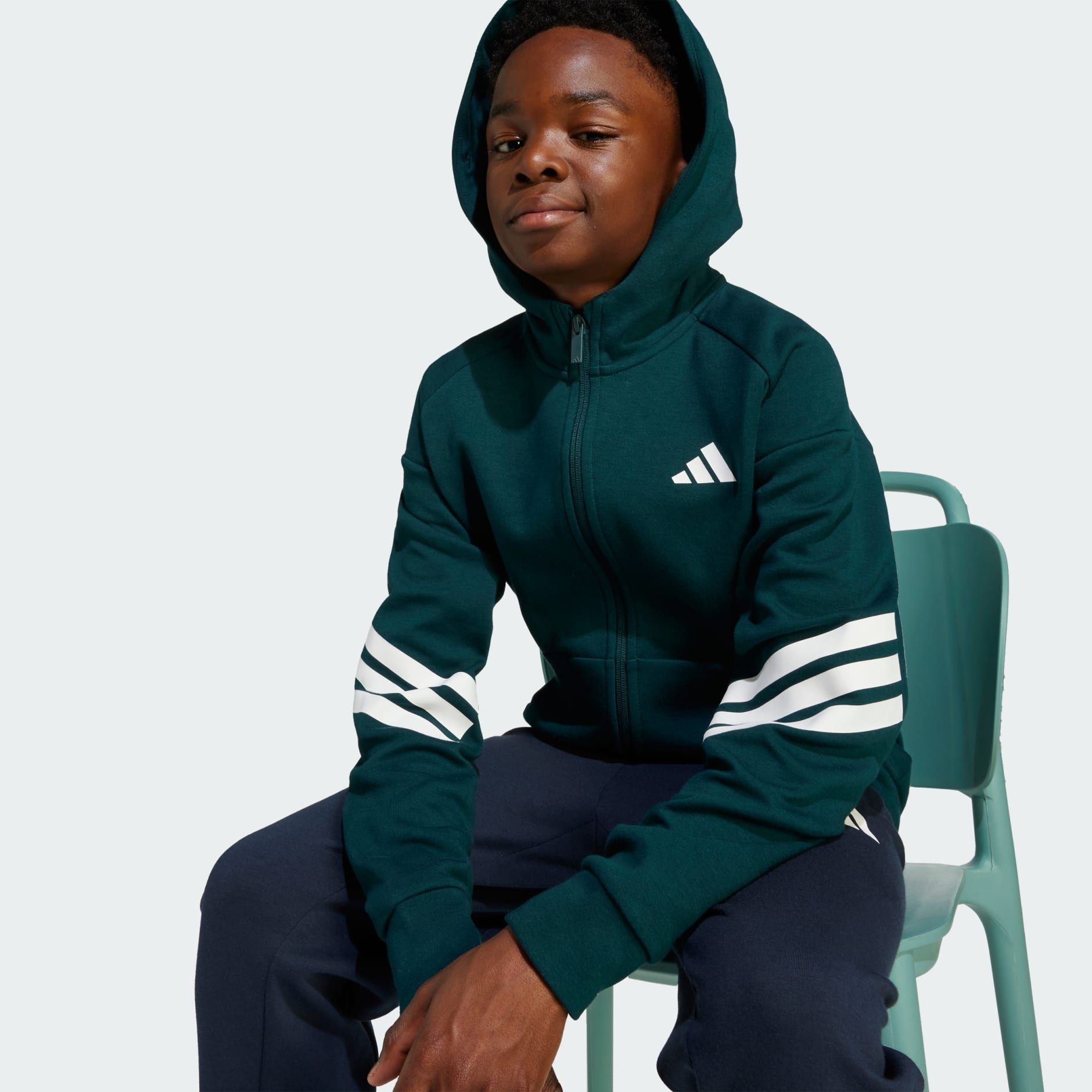 Dječji gornji dio trenirke s kapuljačom i patentnim zatvaračem punom duljinom Future Icons 3-Stripes