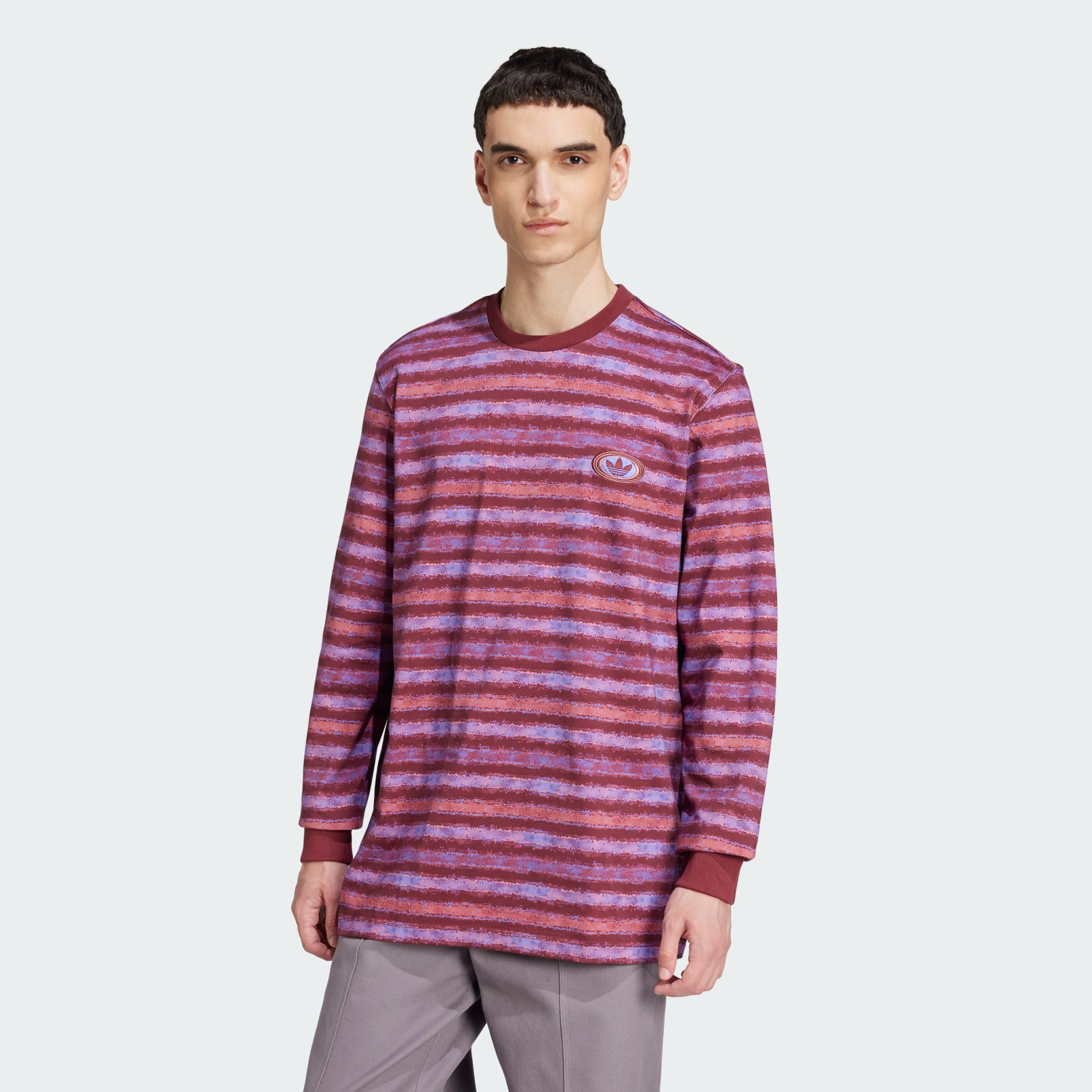 Adidas striped sleeve t shirt on sale