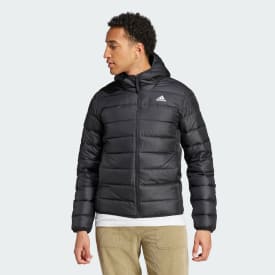 Clothing - Essentials Light Down Hooded Jacket - Black | adidas South ...