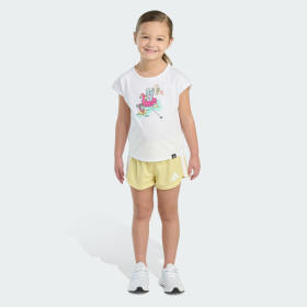 Two-Piece Short Sleeve Graphic Tee and Mesh Shorts Set Girls Sportswear