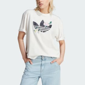 Adidas Originals Polera Bordada Con El Trifolio Floral Blanco Mujer Originals Ofertitas