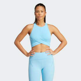 Polera Sin Mangas Para Yoga Aeroready Adisoft Azul Mujer Training