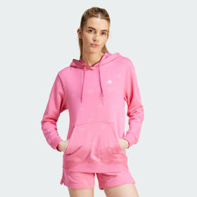Polerón Con Capucha Essentials Monogram Regular French Terry Estampado Rosado Mujer Sportswear