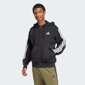 Polerón Con Capucha Essentials Fleece 3 Tiras Negro Hombre Sportswear