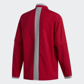 adidas red jacket white stripes