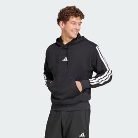 Polerón Con Capucha Essentials 3 Tiras Felpa Francesa Negro Hombre Sportswear