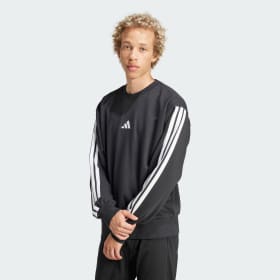 Polerón Essentials 3 Tiras Felpa Francesa Negro Hombre Sportswear
