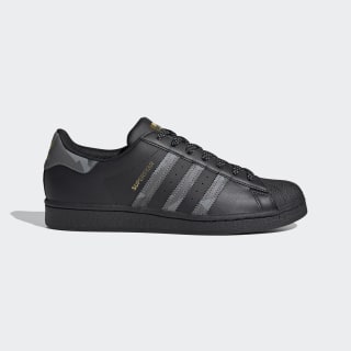 Adidas superstar black with gold stripes clearance