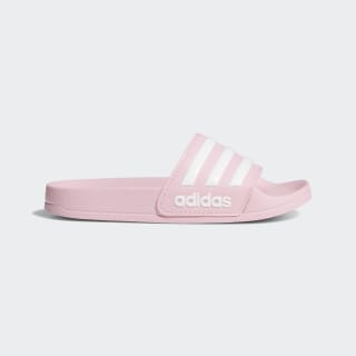 pink and white adidas slides