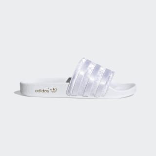 white and gold adidas slides