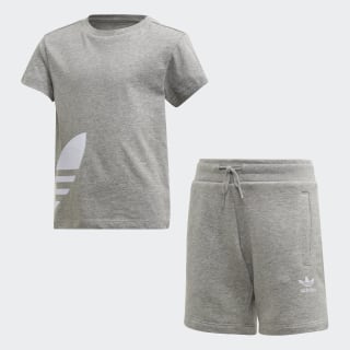 Ensemble Big Trefoil Shorts Tee Medium Grey Heather / White FT8810 Ensemble Big Trefoil Shorts Tee Medium Grey Heather / White FT8810