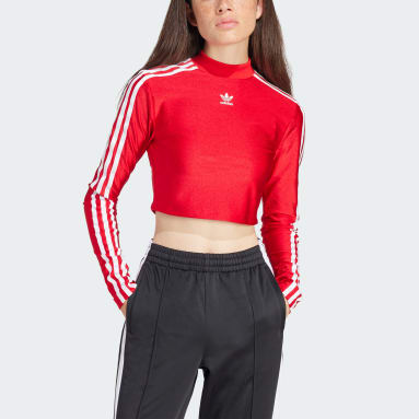 Women Originals Red 3-Stripes Cropped Long Sleeve Tee