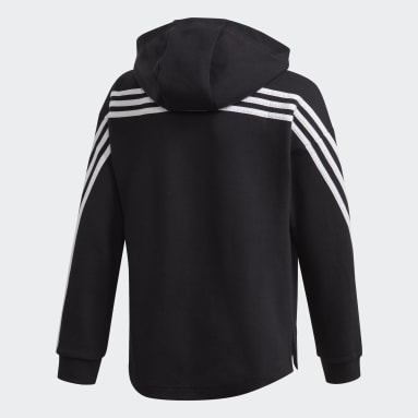 Sudadera con Gorro 3 Franjas Full-Zip Negro Niña Sportswear