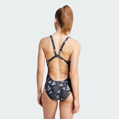 Frauen Schwimmen 3 Bar Logo Graphic Badeanzug Schwarz