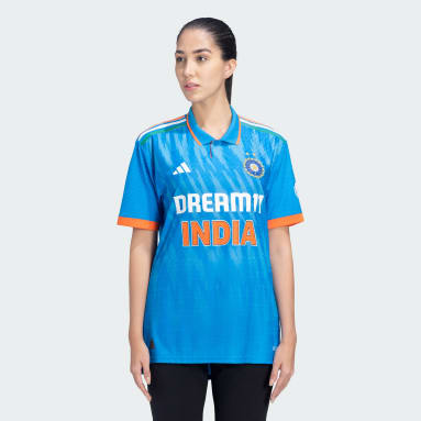 Women Cricket Blue INDIA  CRICKET TRI COLOR JERSEY WITH 2 STARS WOMEN