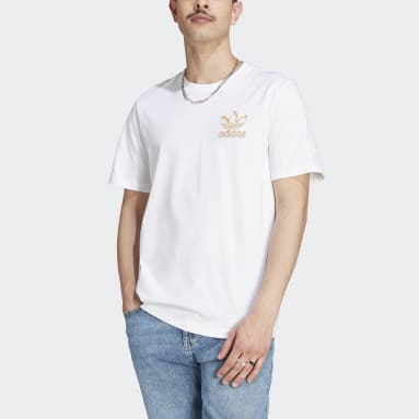 남성 originals White 그래픽 파이어 트레포일 티