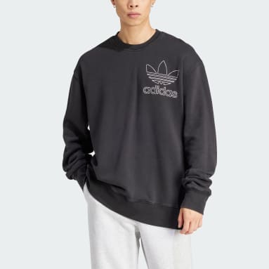 Men Originals Black Adicolor Outline Trefoil Crewneck Sweatshirt