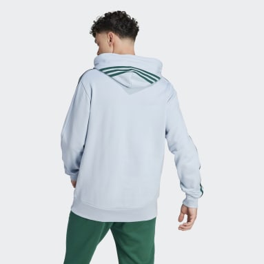 Polera con Capucha Essentials 3 Tiras French Terry Azul Hombre Sportswear